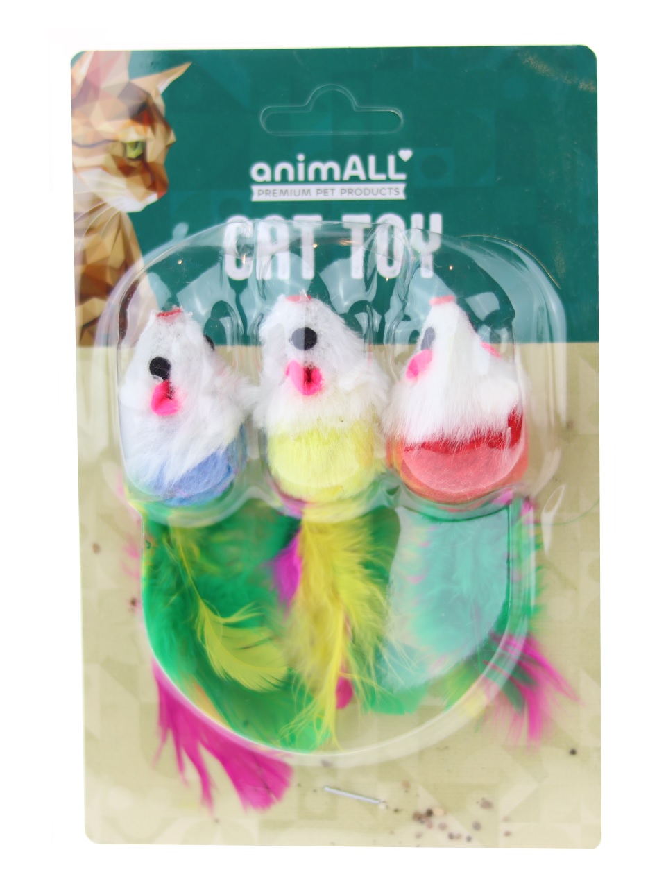 animALL Hračka Cat Myška s pírkem 3 ks