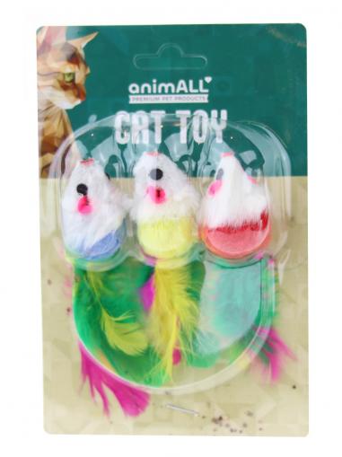 animALL Hračka Cat Myška s pírkem 3 ks