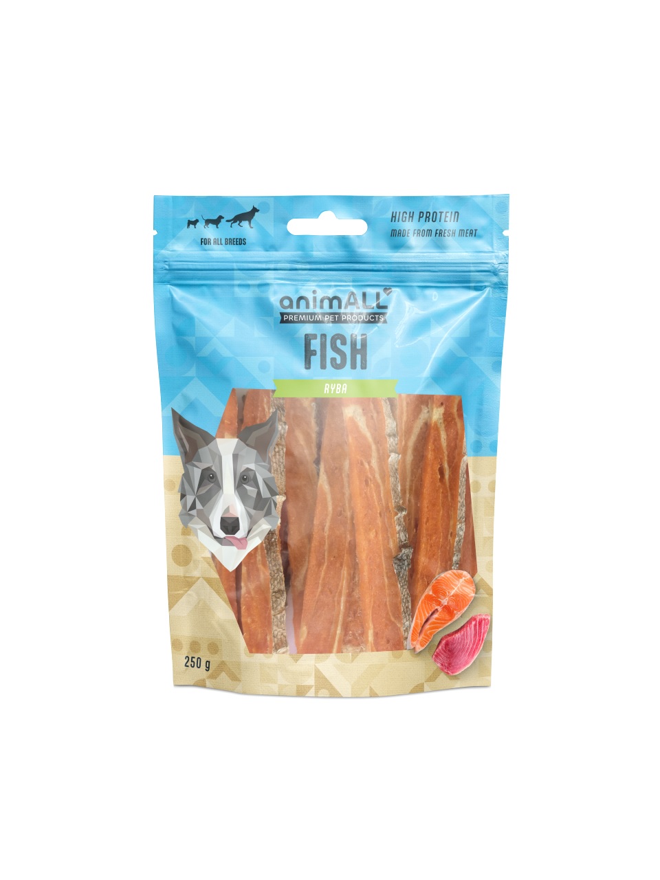 animALL Lososové proužky s kůží 250 g